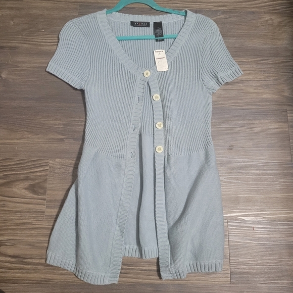 Axcess Womens Short Sleeve Coraline Knit Cardigan Sweater Size M Light Blue Y2k - Picture 1 of 4